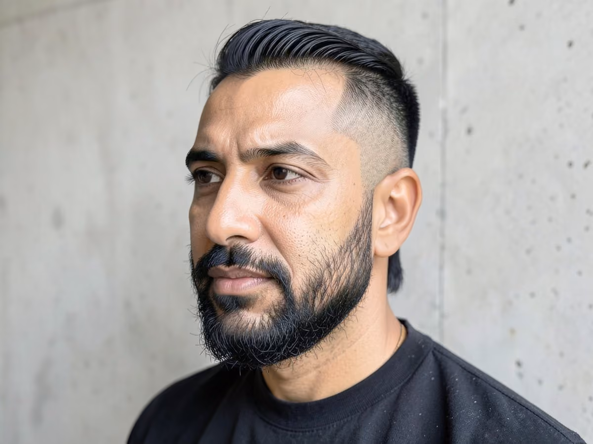 Man with a beard fade with natural cheek line
