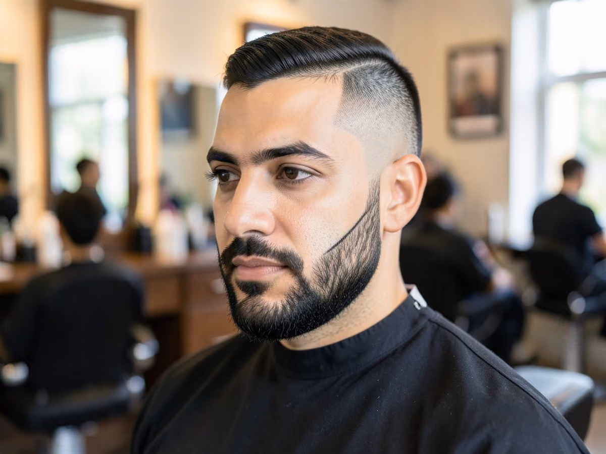 Man with a beard fade with shaved line