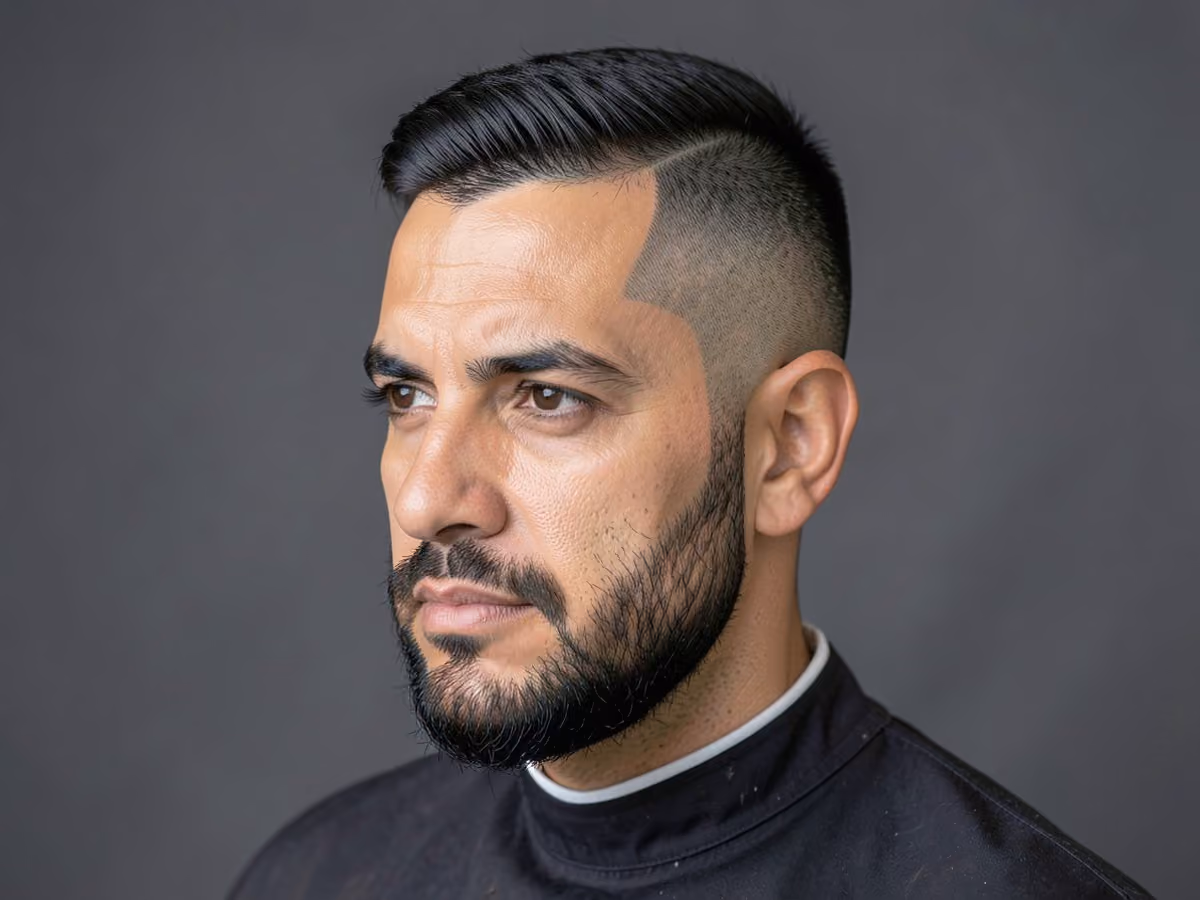 Man with a burst fade into beard