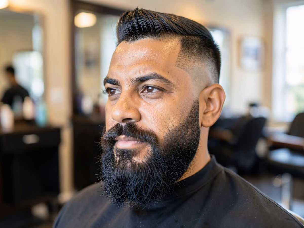 Man with a bushy beard fade