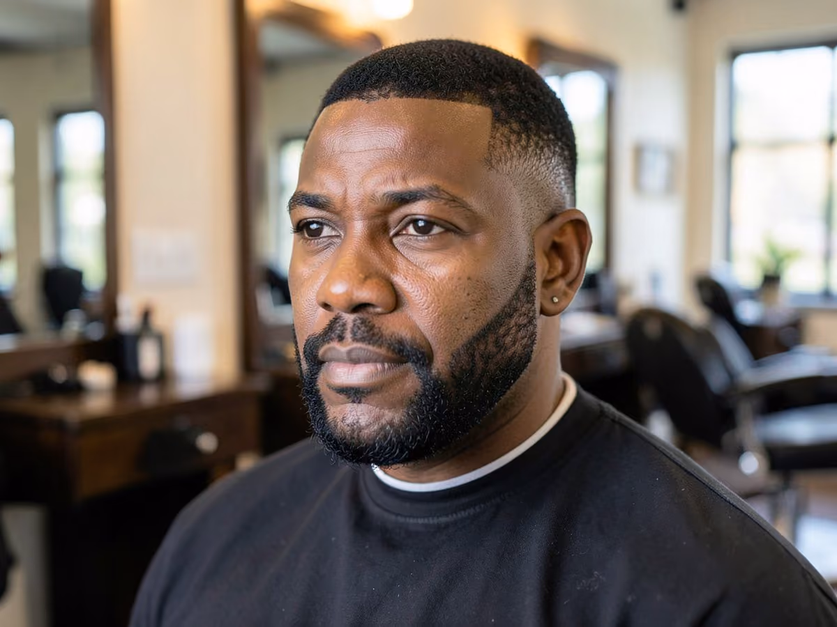 Man with a faded chin strap