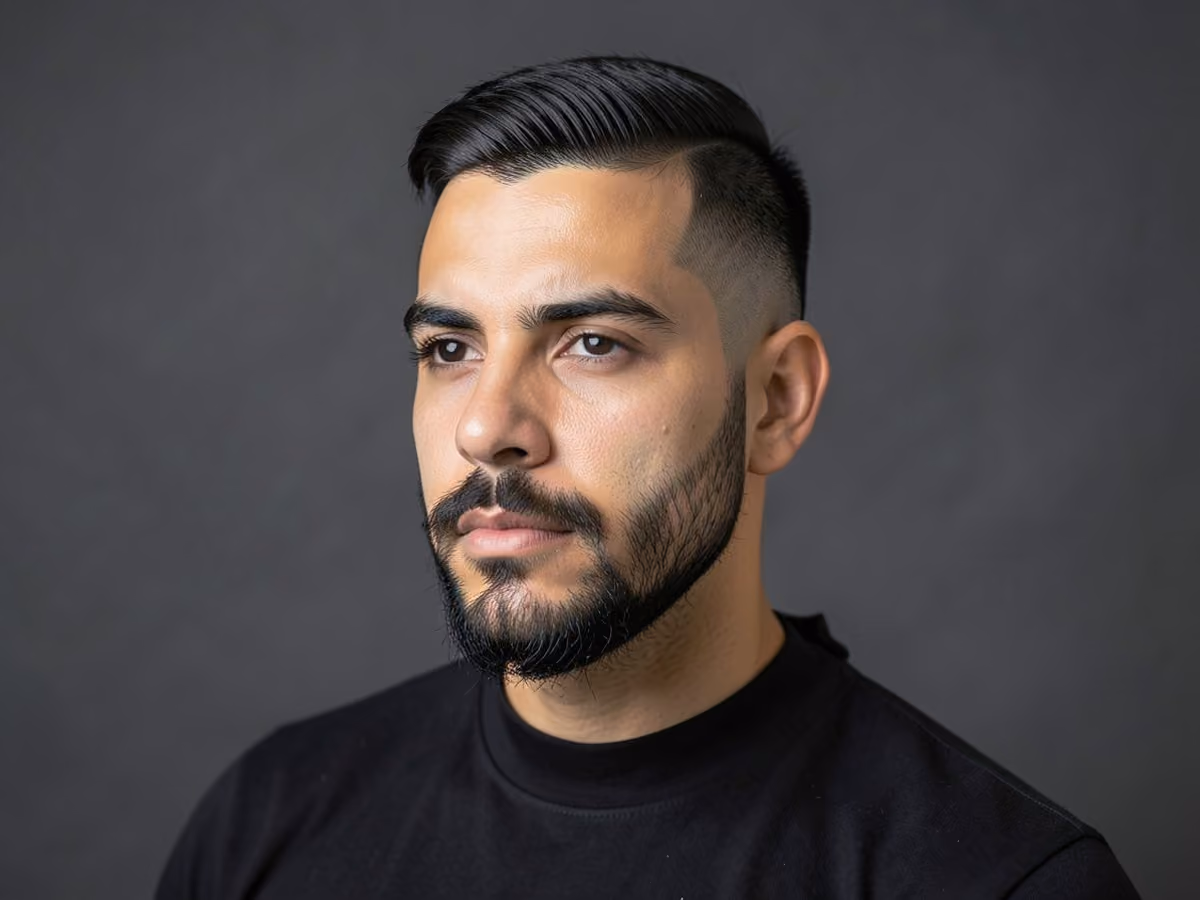 Man with a faded ducktail beard