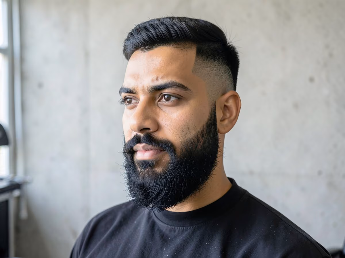 Man with a full beard fade