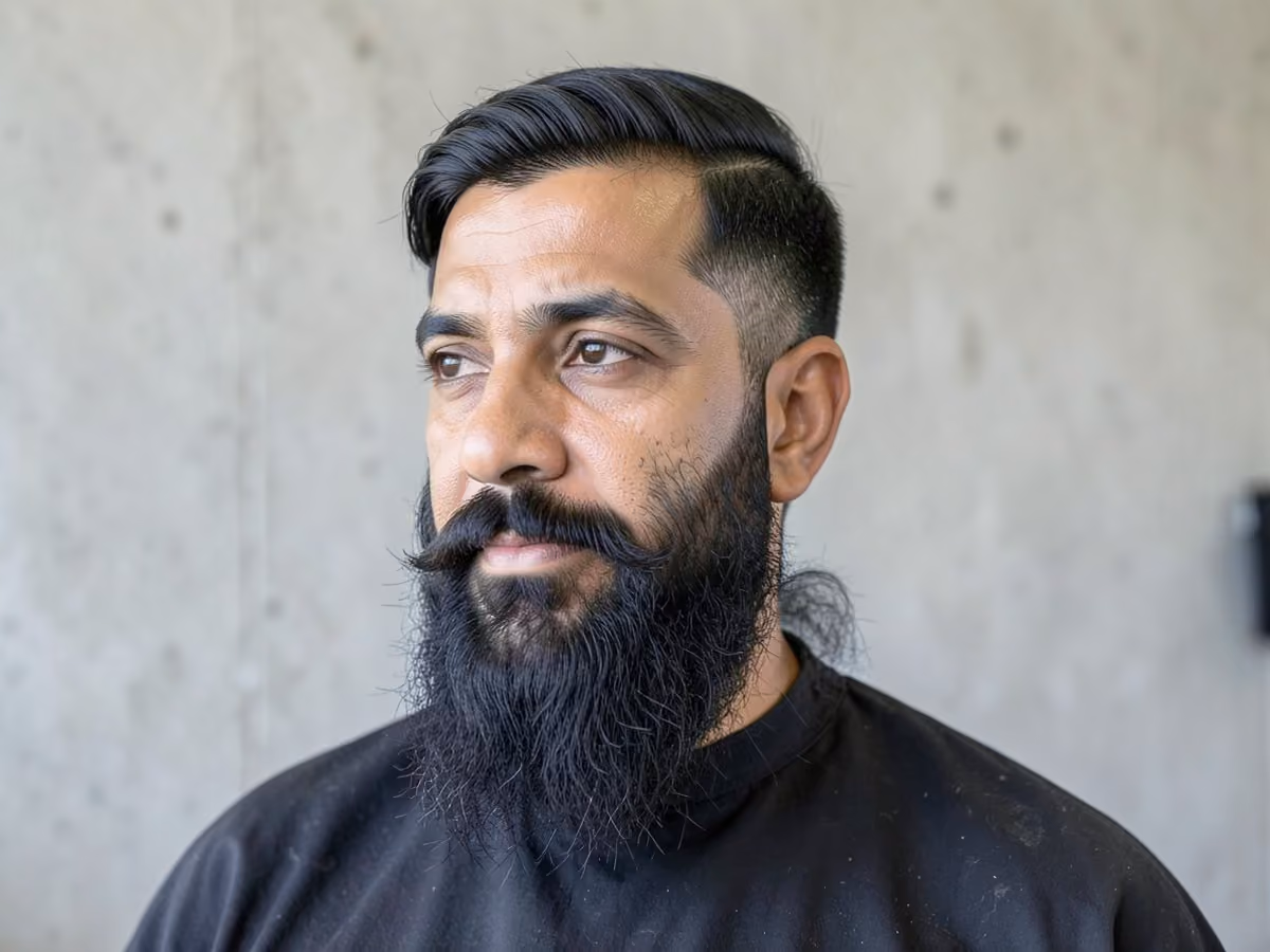 Man with a long beard fade