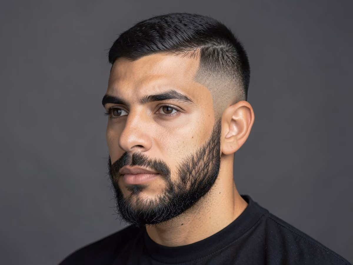 Man with a low taper beard fade