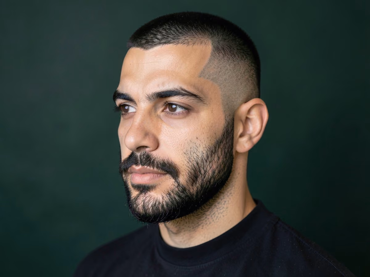 Man with a patchy beard fade