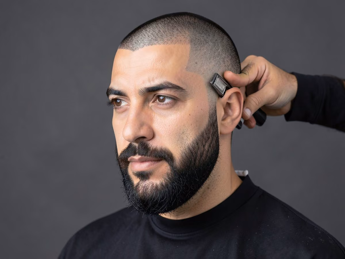 Man with a razor beard fade