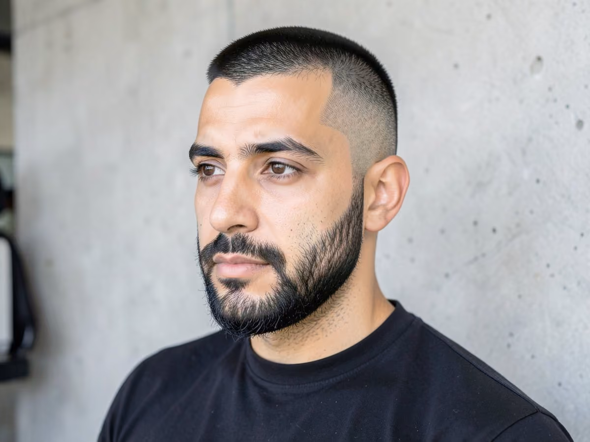Man with a taper fade into beard