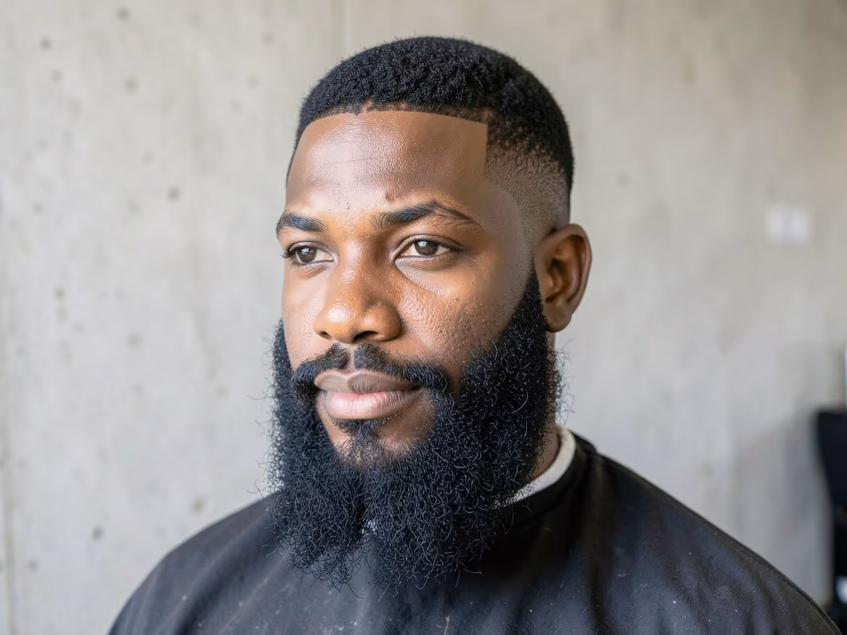Man with a thick beard fade