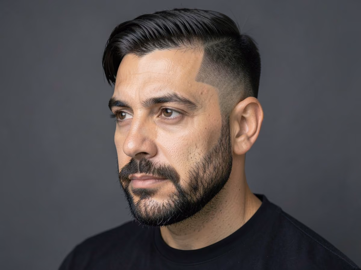 Man with an undercut with beard fade