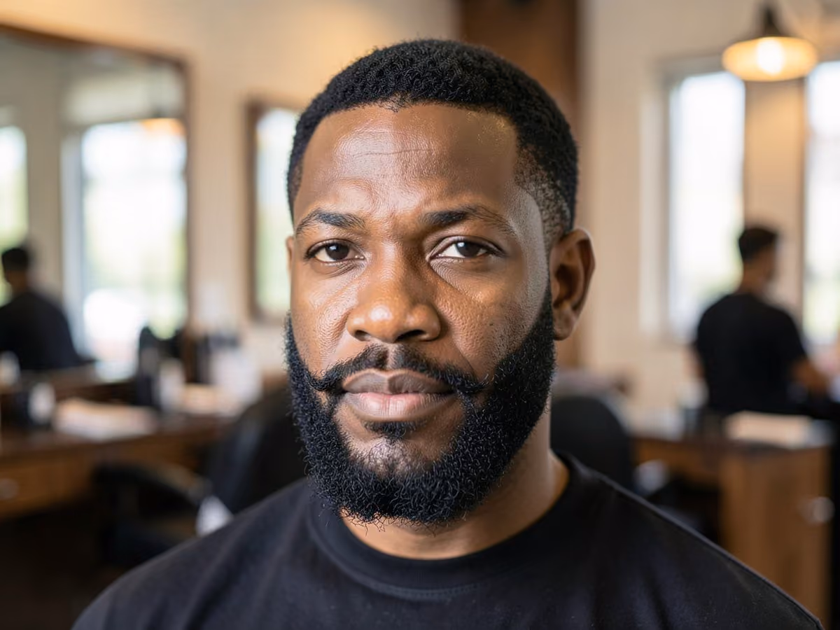 Man with a balbo beard for black men haircut