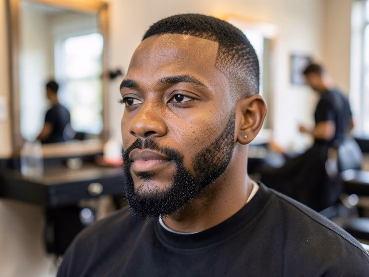 Man with a beard with curved cheek line haircut