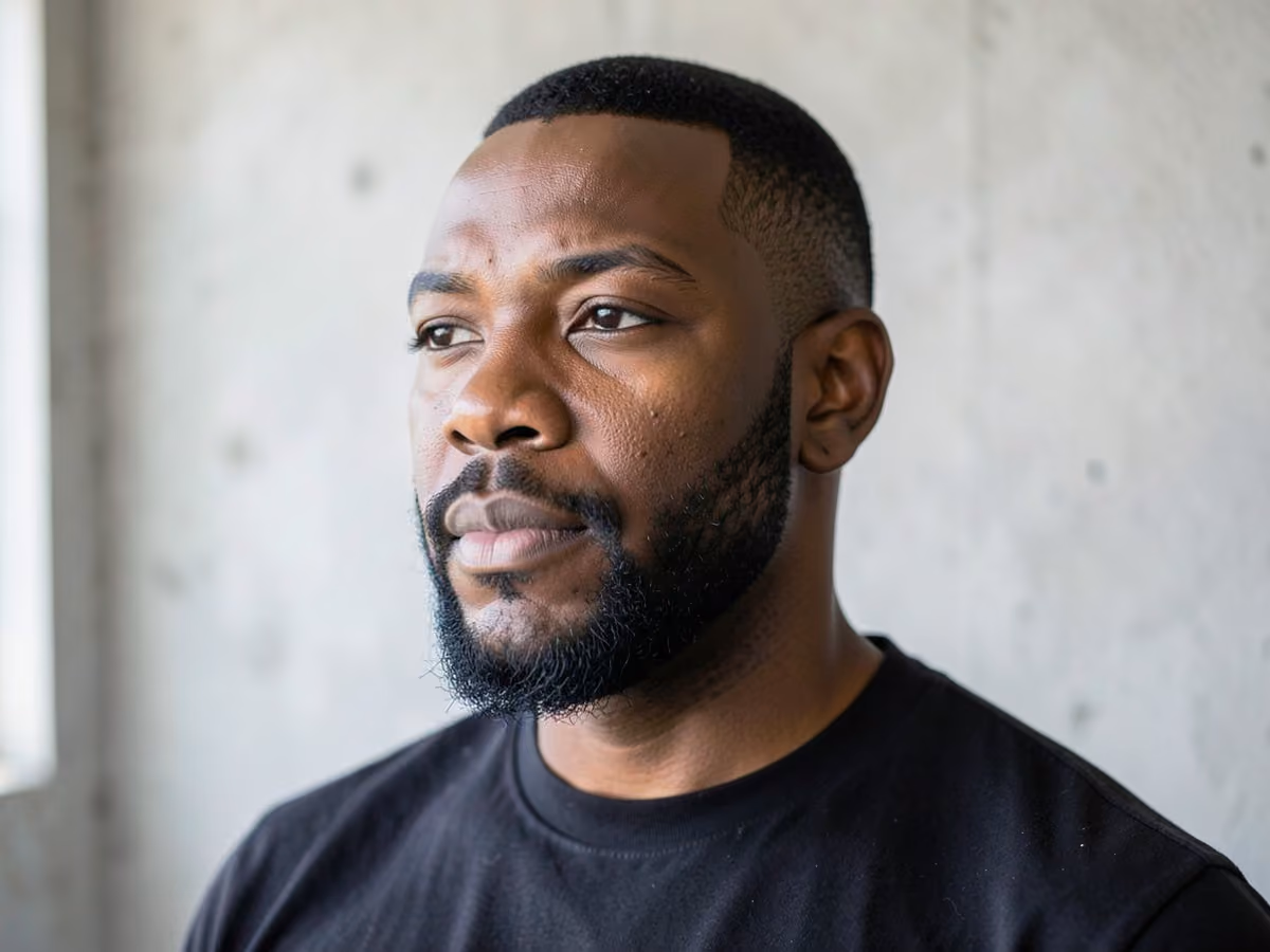 Man with a beard with guarded neckline haircut