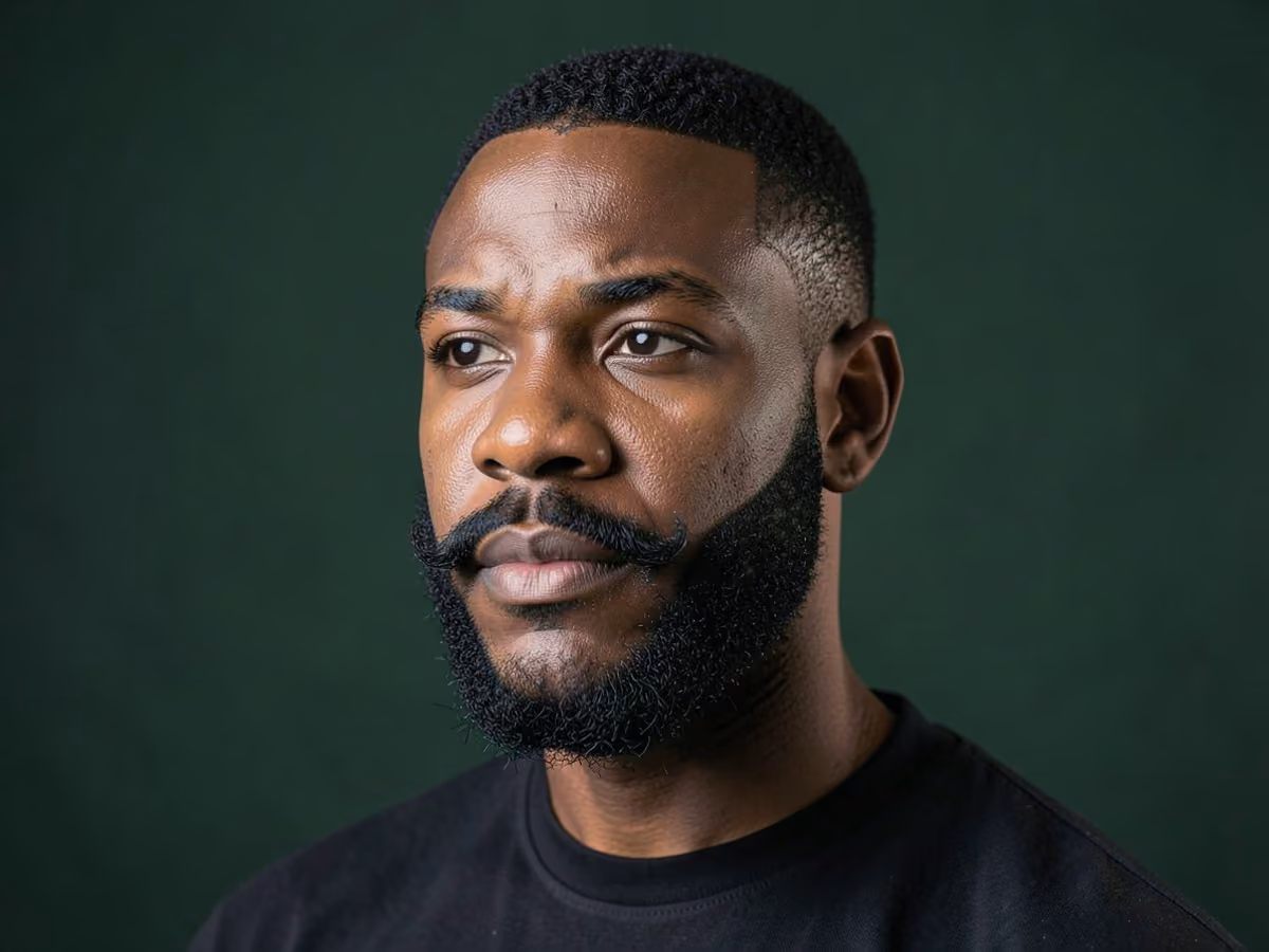 Man with a circle beard for black men haircut