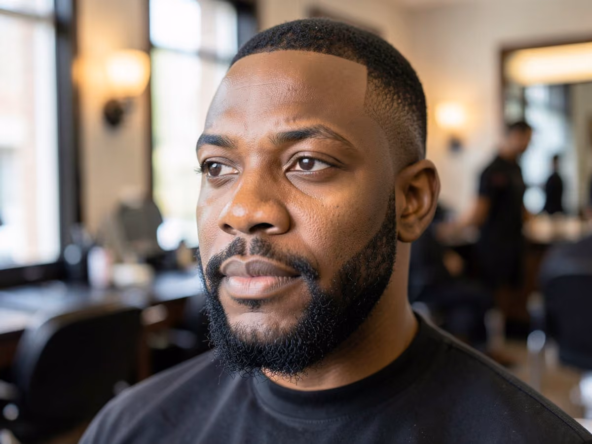 Man with a close trimmed beard haircut