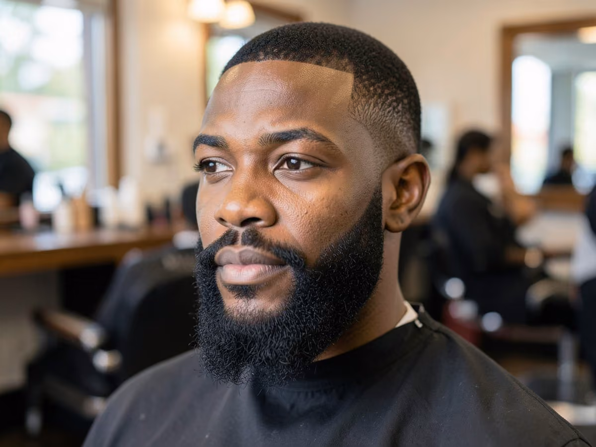 Man with a lined up full beard haircut