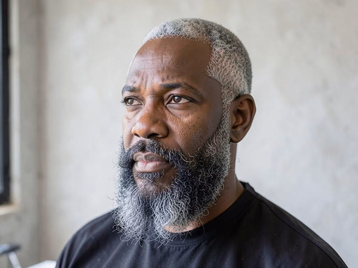 Man with a long beard for black men haircut