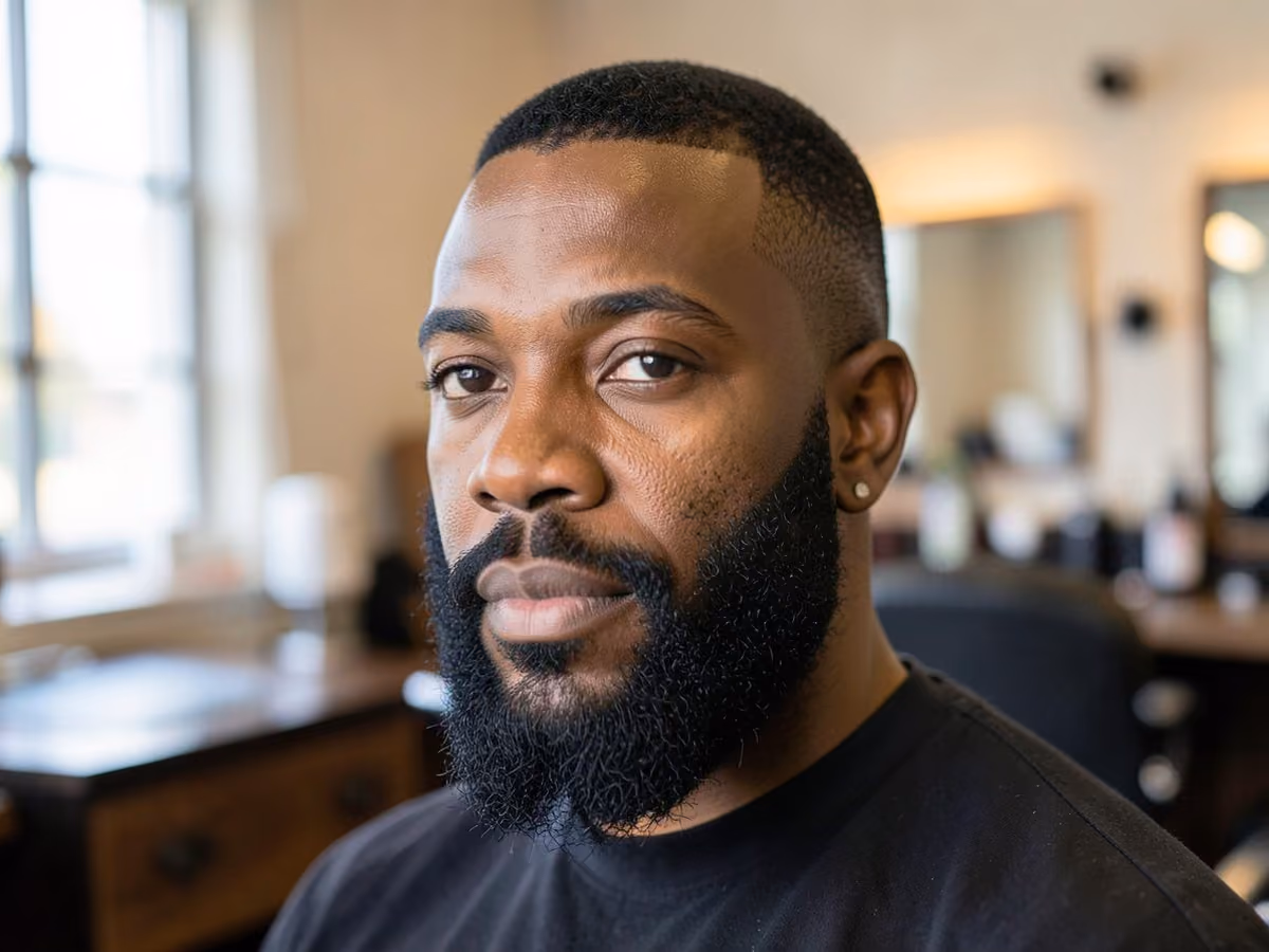 Man with a low cut with full beard