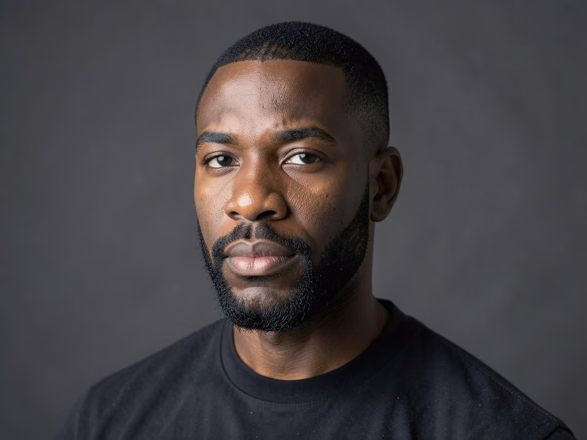 Man with a short boxed beard for black men haircut