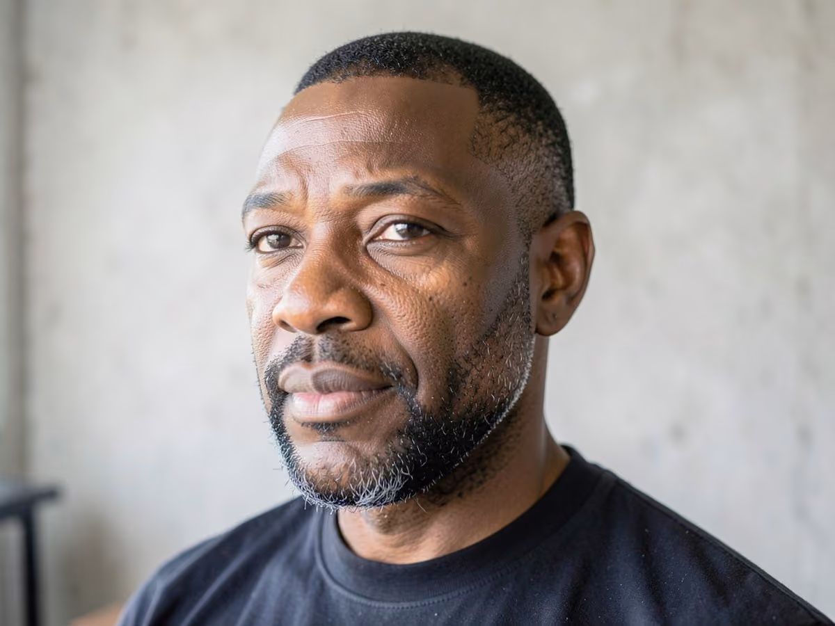 Man with a soft line up beard haircut