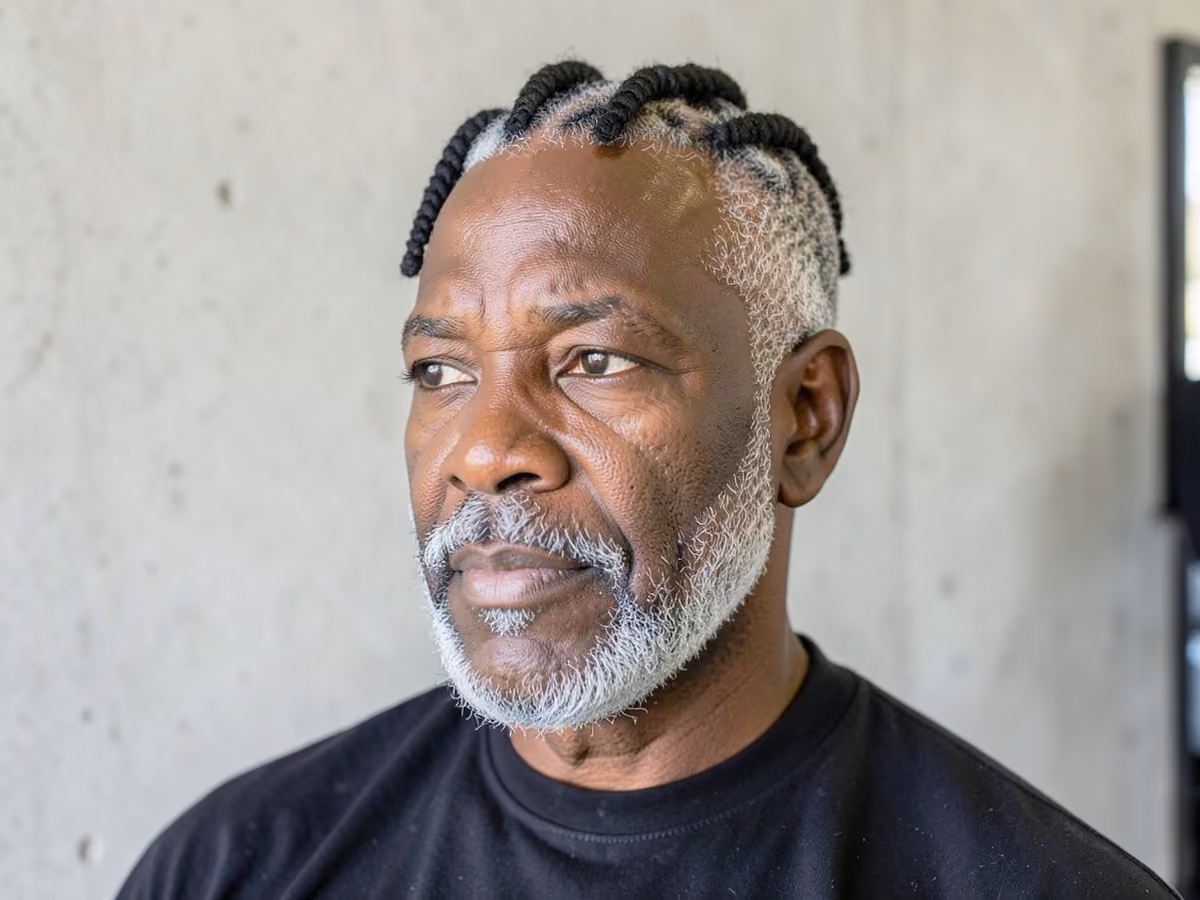 Man with a twists with short beard haircut