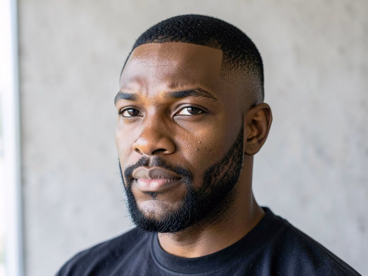 Man with a waves with boxed beard haircut
