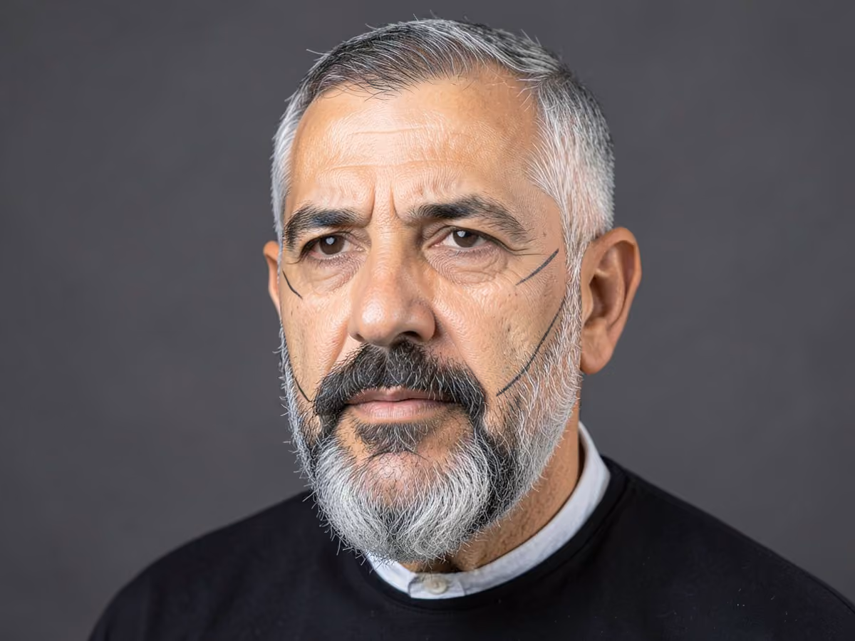 Man with a beard with shaved line design haircut