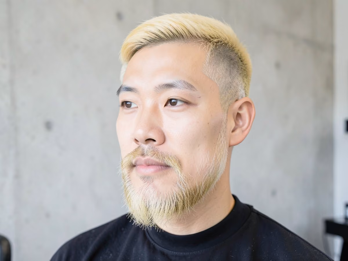 Man with a blonde beard haircut