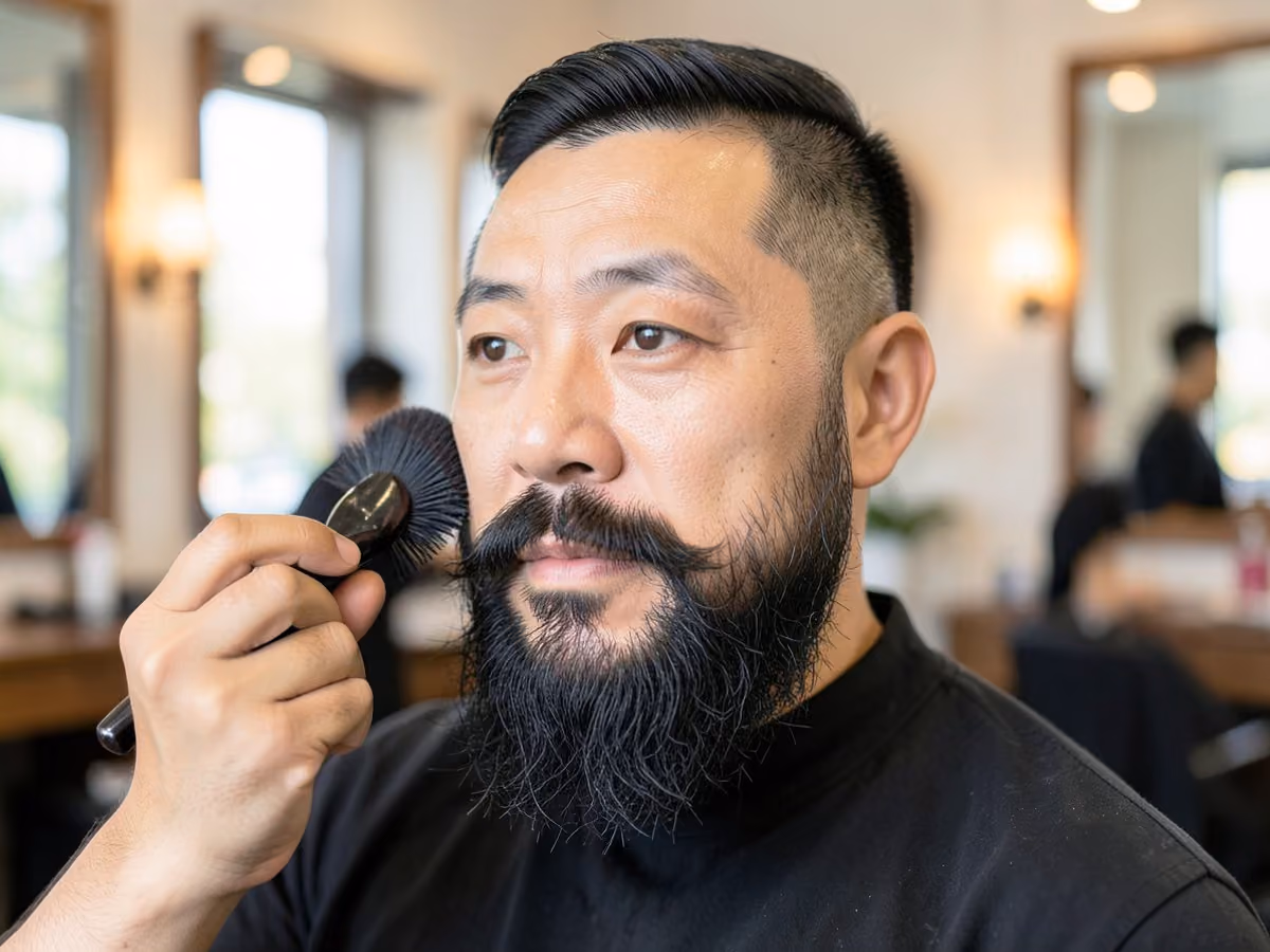 Man with a blow-dried full beard haircut
