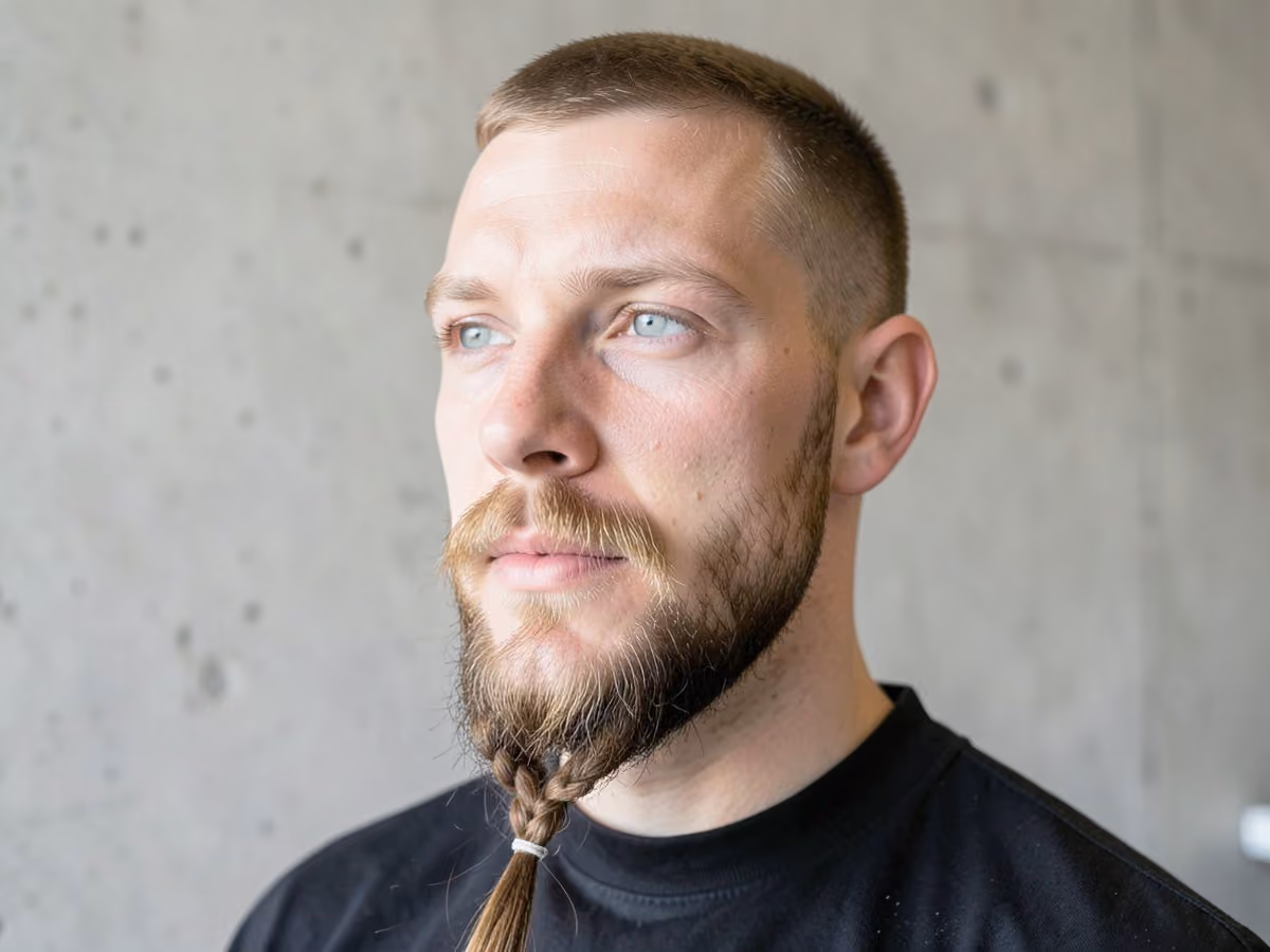Man with a braided beard haircut