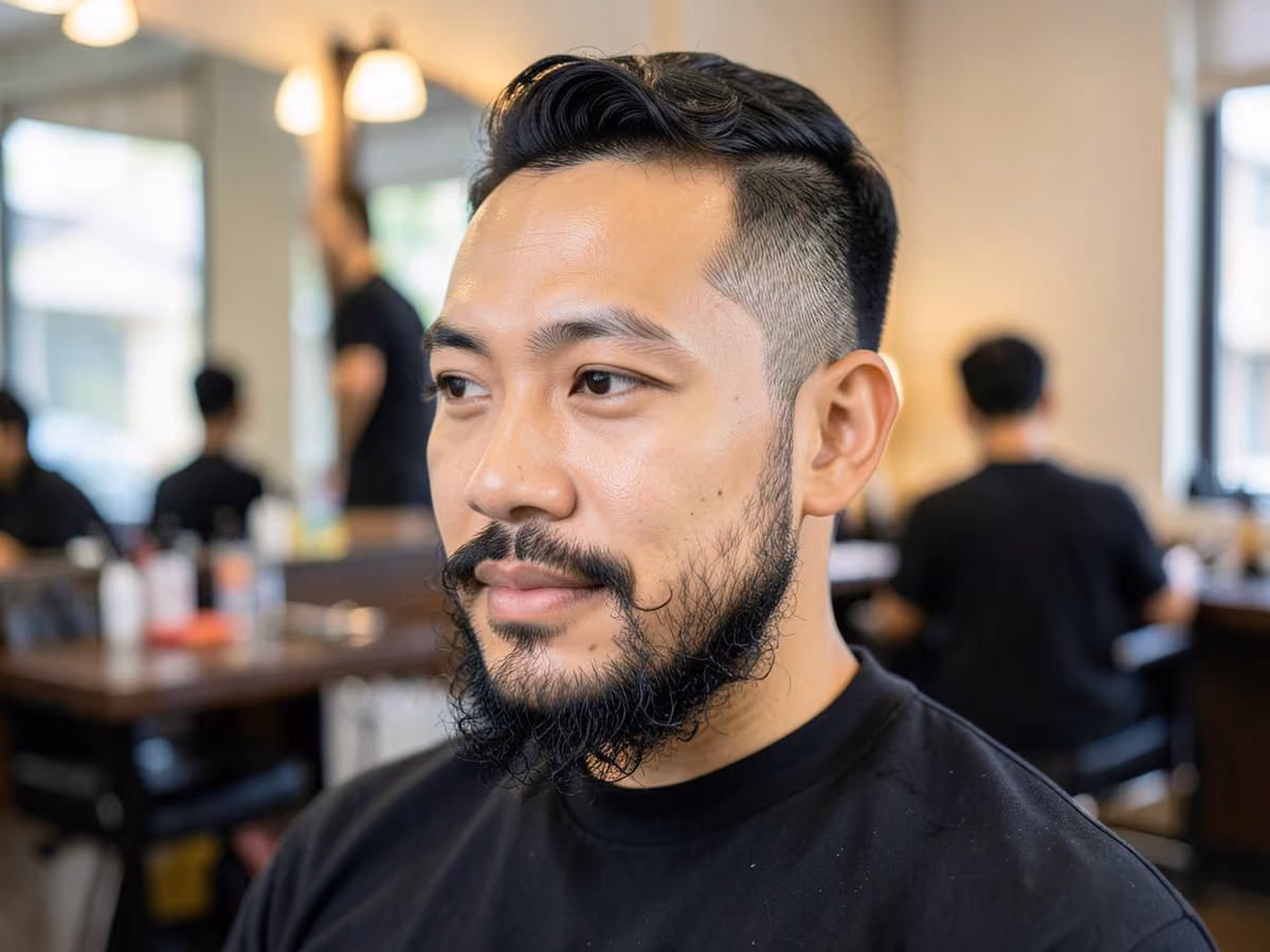 Man with a curly beard haircut