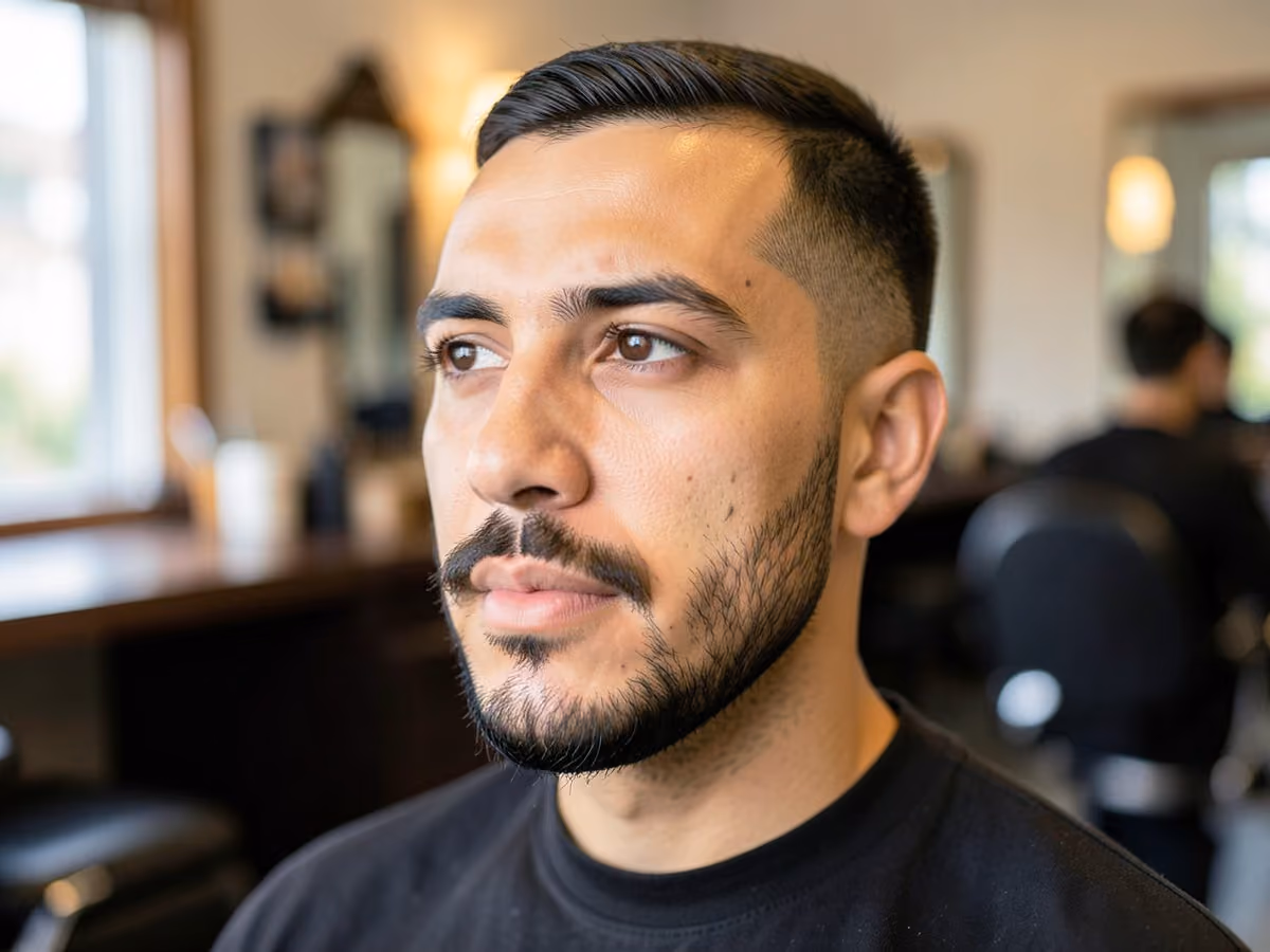 Man with a disconnected beard haircut