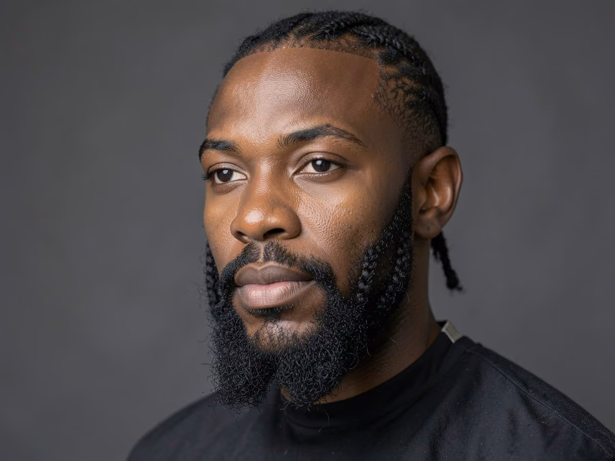 Man with a double braided beard haircut