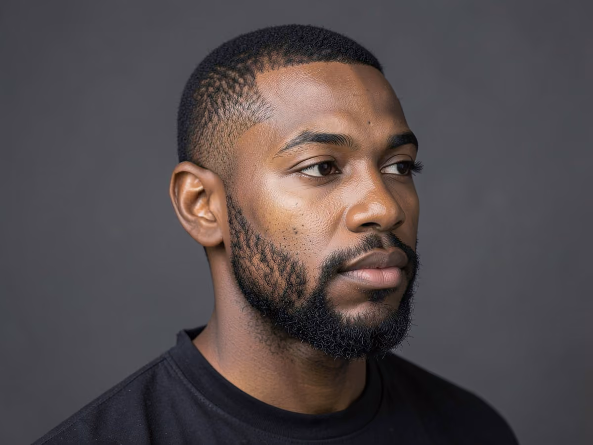 Man with a patchy stubble beard haircut