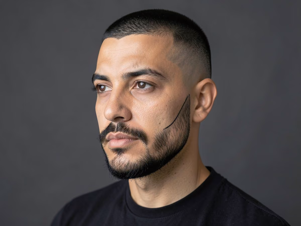 Man with a pencil line beard haircut
