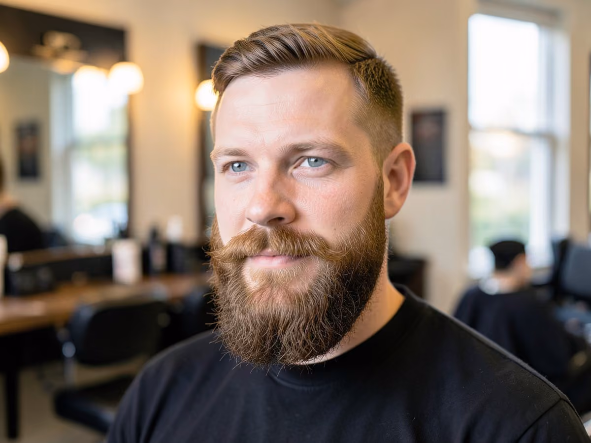 Man with a rounded full beard haircut