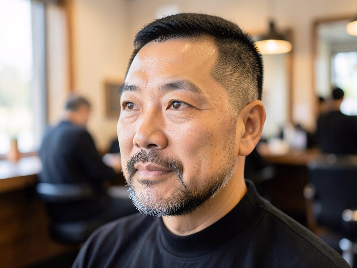 Man with a short rounded beard haircut
