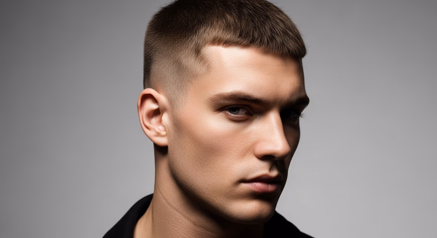 Oval Face Buzz Cut hairstyle for men 2026 — buzz cut variation, best for active gym-goers, modern barbering by Master Stylist Jessica Hamilton