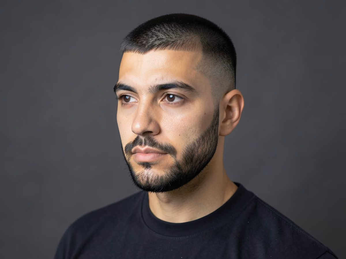 Man with a caesar cut for balding