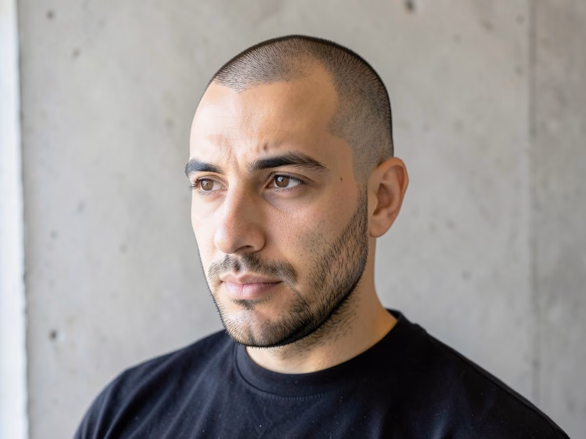 Man with a crew cut for balding crown