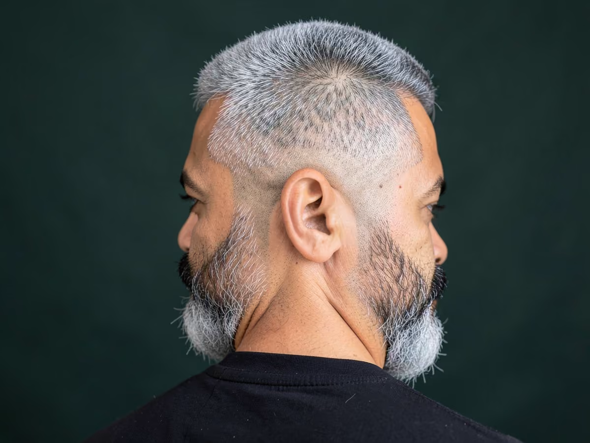 Man with a gray hair bald fade