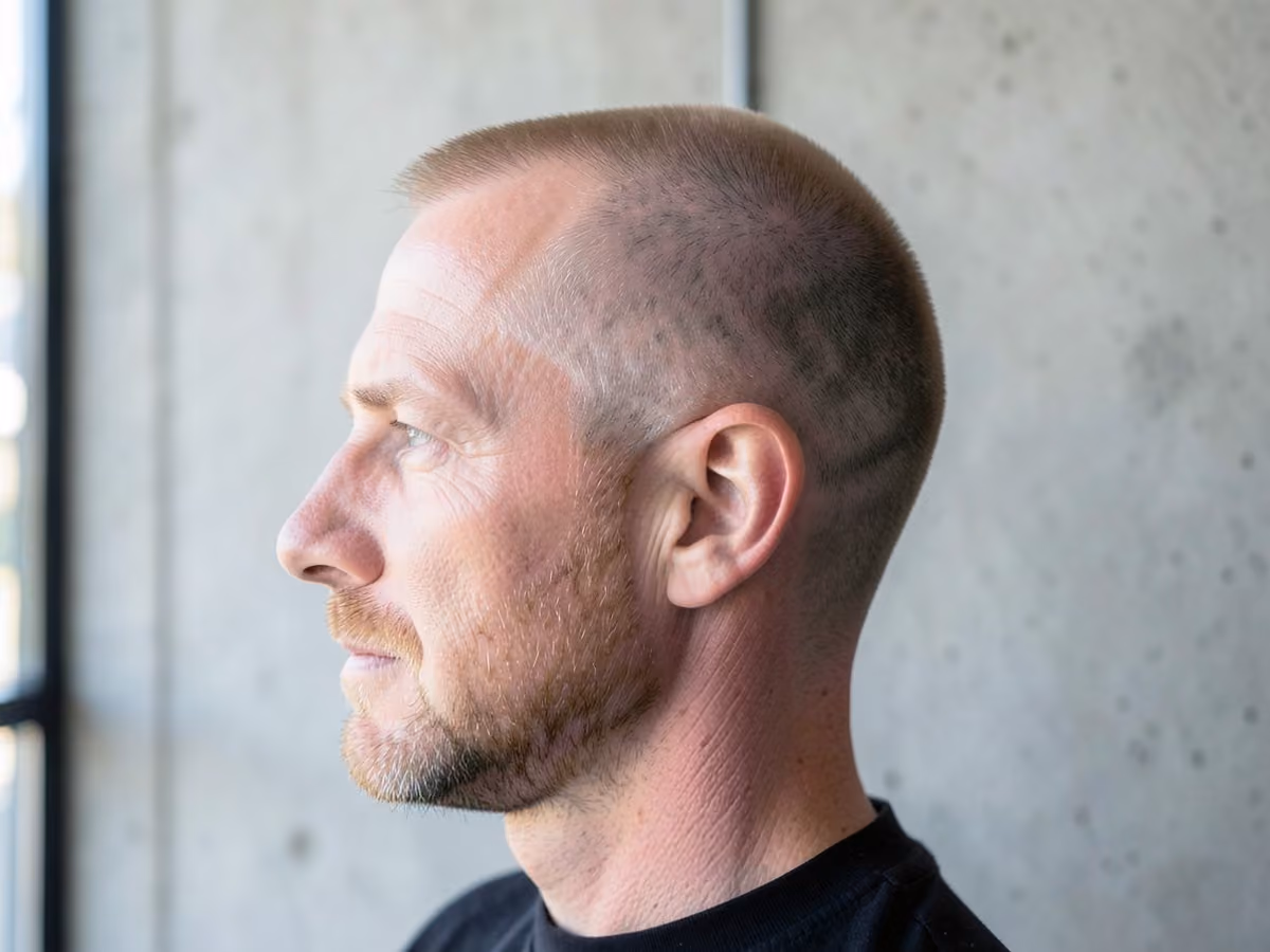 Man with an induction cut for balding