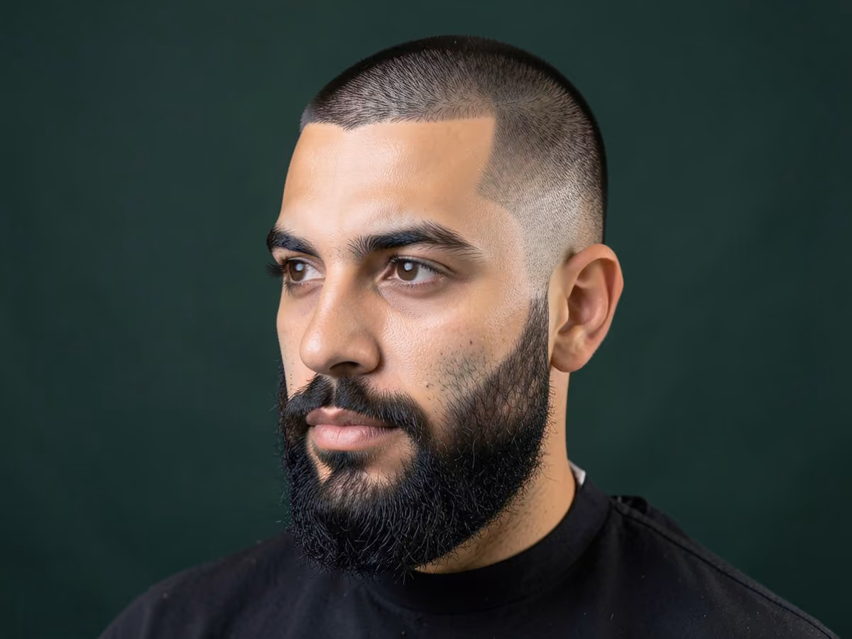 Man with a short buzz for thinning crown