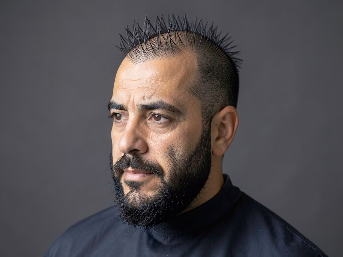 Man with a short spiky top for balding