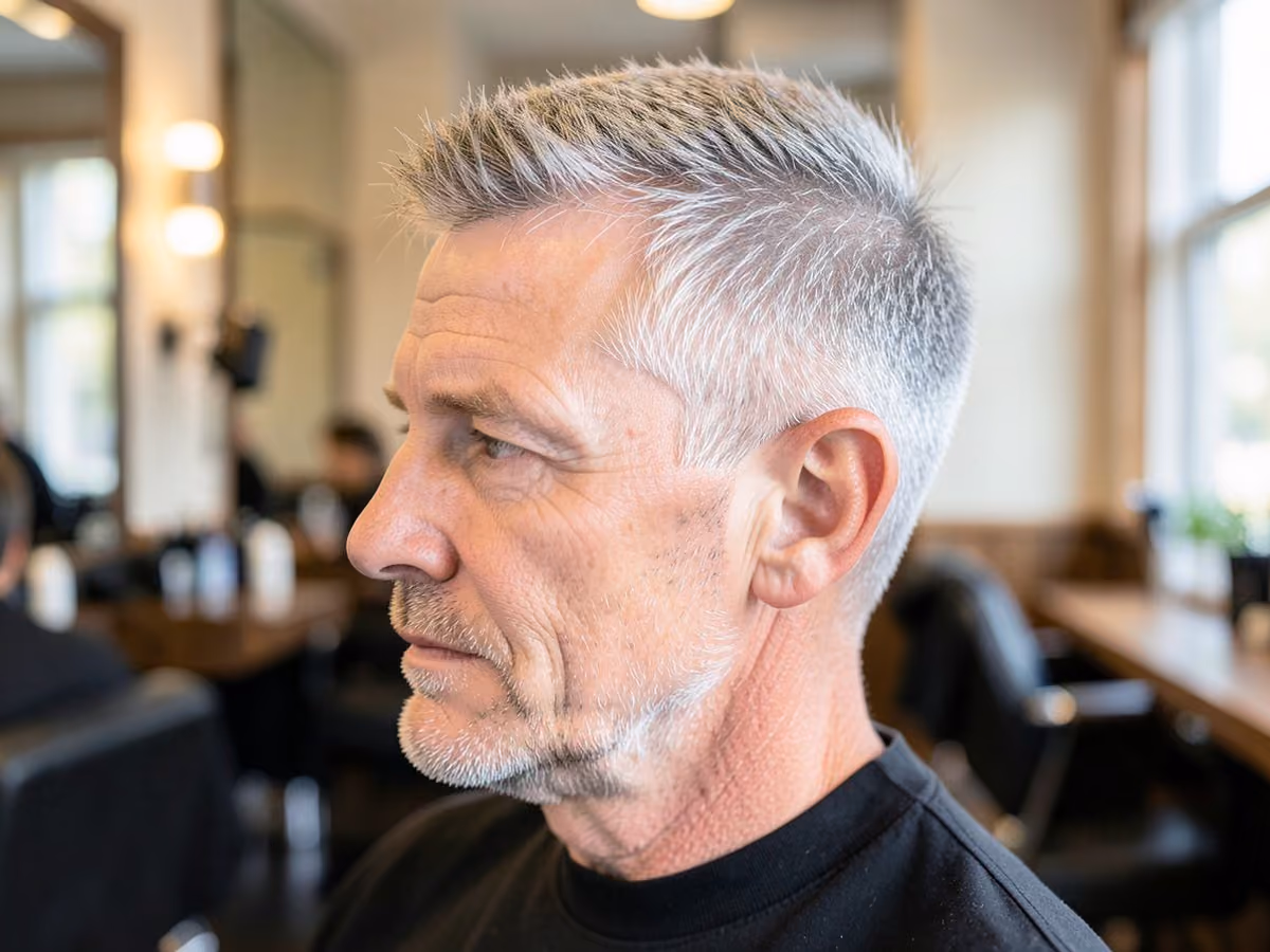 Man with a silver crop for thinning hair