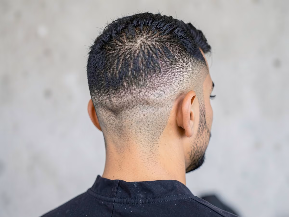 Man with a textured crop for balding haircut