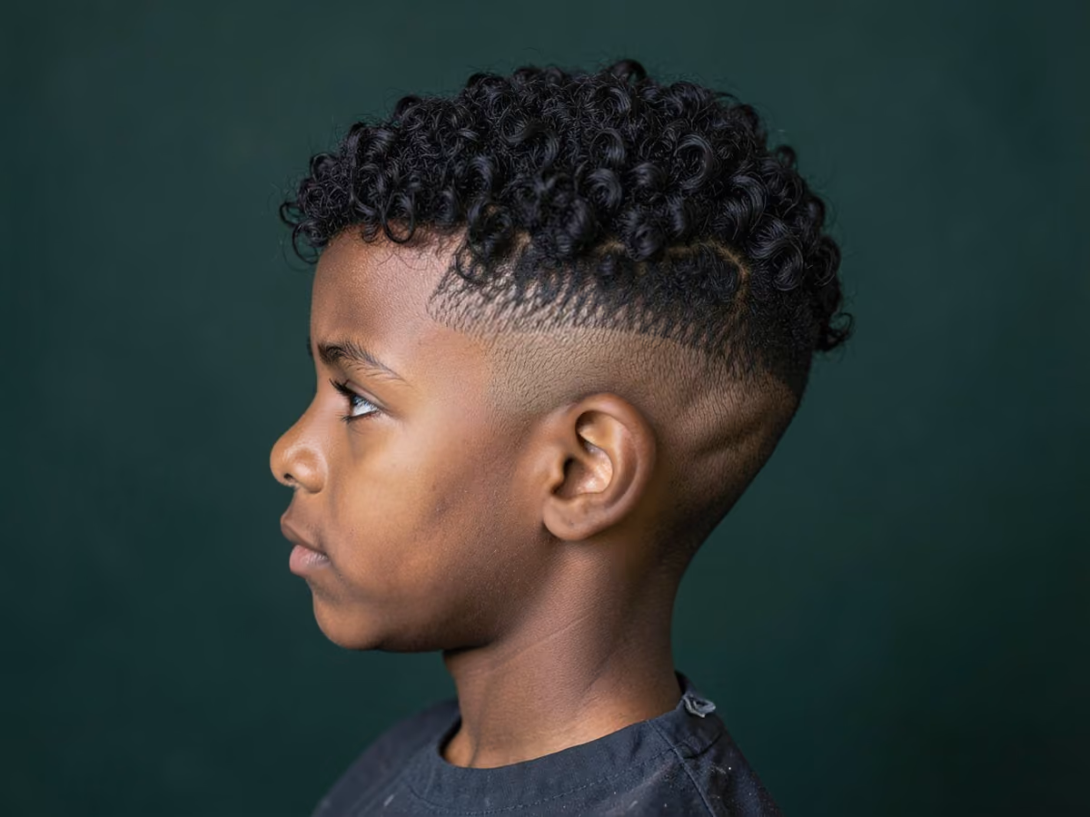 Boy with a biracial boys curly fade