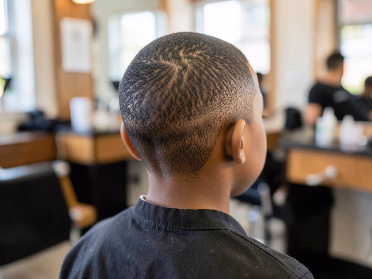 Boy with a black baby boy haircut