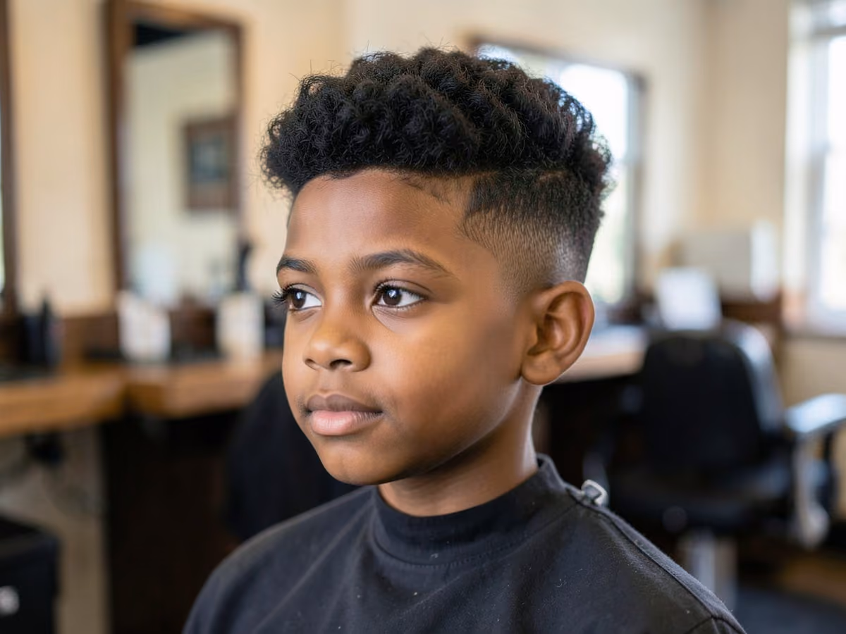 Boy with a black boys blowout taper haircut
