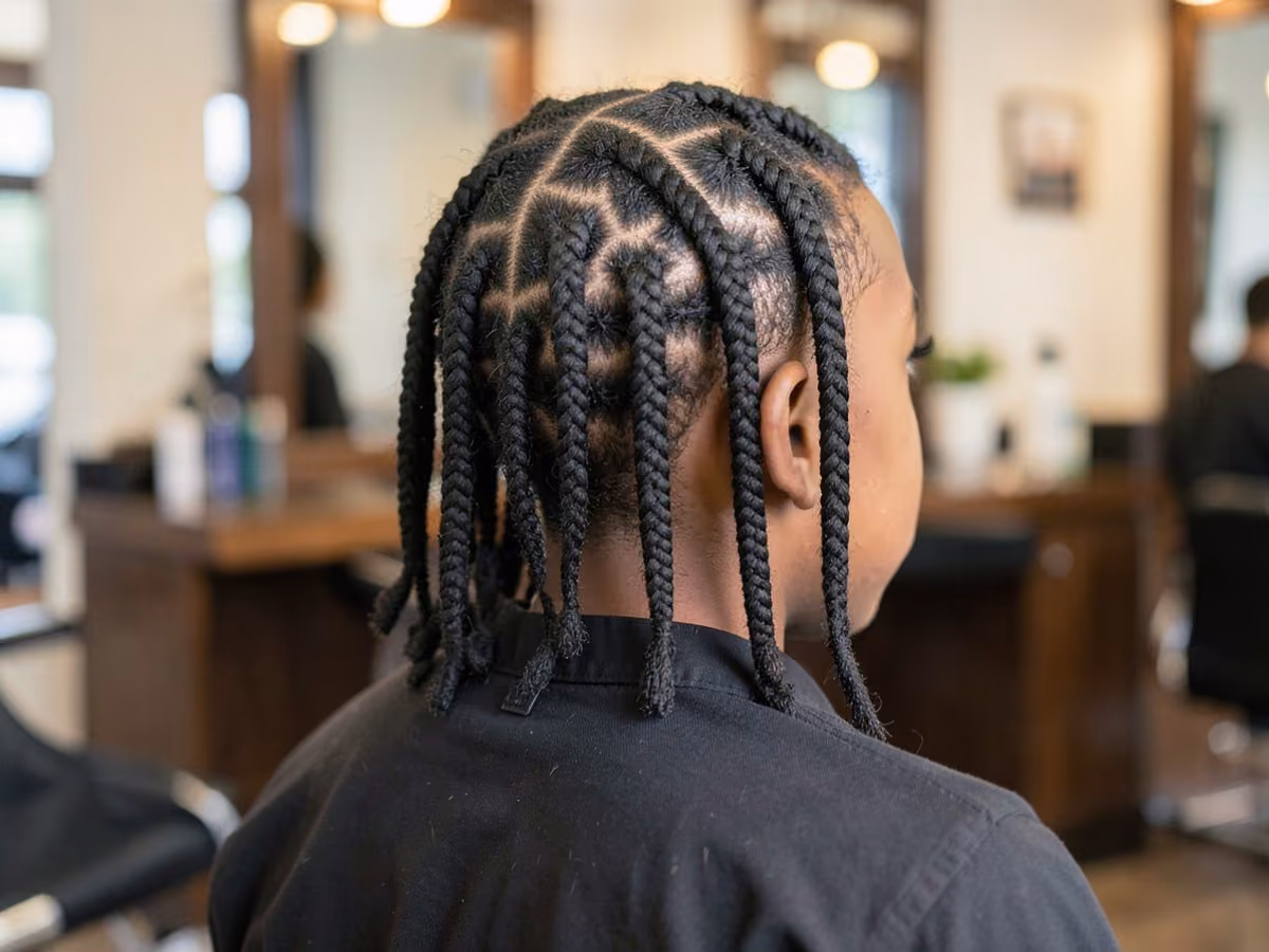 Boy with a black boys box braids haircut